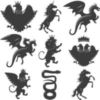 Heraldic animals silhouette set vector