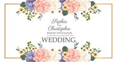 Wedding invitation with rectangular floral frame vector
