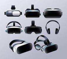 Set of Virtual Reality Masks and Earphones Accessories vector