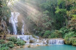 waterfall with light beam in Luang Prabang, Lao photo