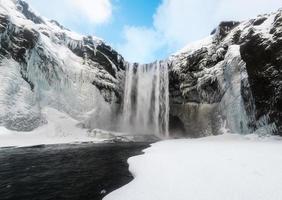 Skogafoss, the great and beautiful waterfall in Iceland during winter photo