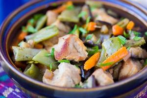 Oriental stew with meat, vegetables, green beans, carrot