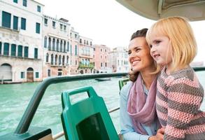 mother and baby girl travel by venice water bus photo