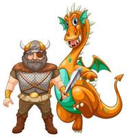 vikingo y dragon vector