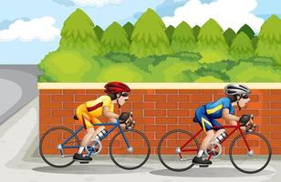 Two men biking in race  vector