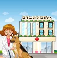 veterinario y perro en el hospital de animales vector