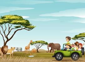 People on safari with wild animals  vector