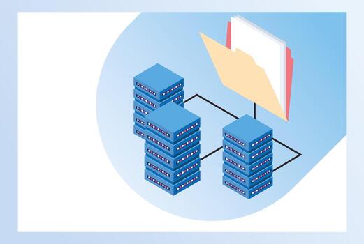 tecnología de big data con servidores y carpeta vector