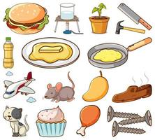  Set of random food, animals, and objects vector