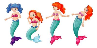 Set of cartoon little mermaids vector