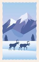 Snowscape scene with mountains and moose  vector