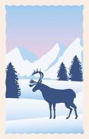 Snowscape scene with mountains and moose  vector