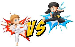 Two girls fighting karate  vector