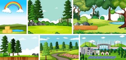 conjunto de paisajes de dibujos animados vector