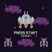 Video game space scene with press start message  vector