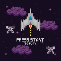 Video game space scene with press start message vector