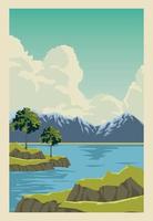 hermoso paisaje con lago y montañas vector