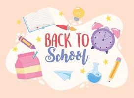 Back to school. Pencil, book, crayon and brush vector