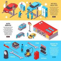 Isometric auto service horizontal banners vector