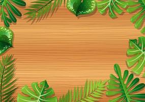  Wooden background with tropical foliage vector