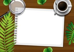 Top View Office Desk Elements with Green Leaves vector