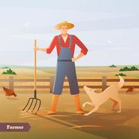 Farmer gardener with rake  vector