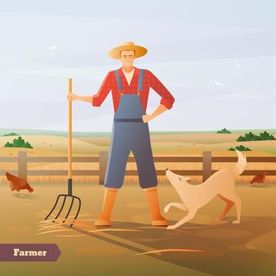 Farmer gardener with rake 