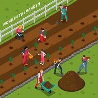 Gardening people isometric vector