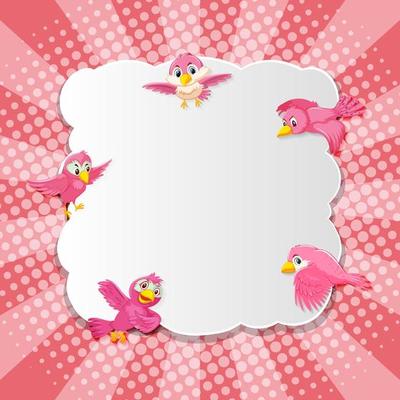 Bird Fancy Pink Banner Comic Cartoon Style