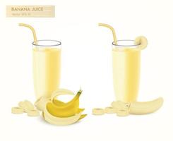 Realistic banana smoothie juice and fruit set vector