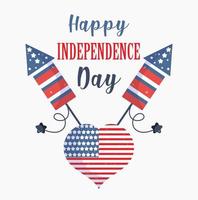 USA independence day. Flag, heart, with fireworks vector design