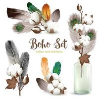 Realistic Cotton Feather Set Boho Style vector