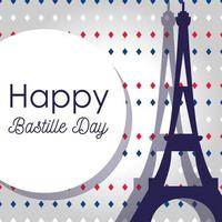 torre eiffel y círculo del feliz día de la bastilla vector