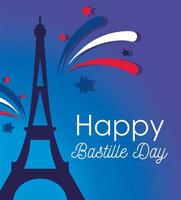 Eiffel tower with fireworks of happy Bastille day  vector