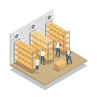 Composición isométrica de la fábrica de producción de queso. vector