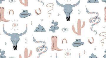 Wild west elements hand drawn seamless pattern vector