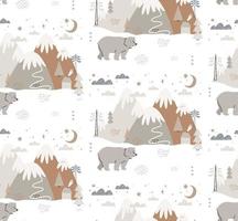 Hand drawn bear in winter Scandinavian style pattern vector