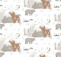 Hand drawn bear in winter Scandinavian style pattern vector