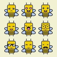 lindo conjunto de personajes de dibujos animados de abejas vector