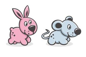 Set of cute cartoon baby rabbit and mouse vector