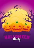 Halloween Poster with Jack O Lanterns and Full Moon vector