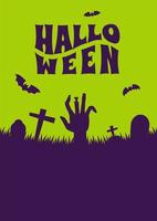 cartel de halloween con silueta de cementerio de mano zombie vector