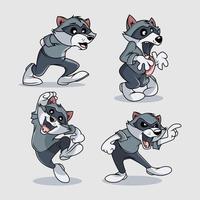 4 Set cute raccoon cartoon design vector