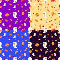 halloween de patrones sin fisuras con fantasmas y dulces vector