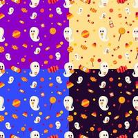 Halloween seamless pattern with ghosts and candy vector