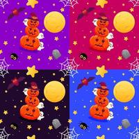 Halloween colorful seamless pattern with pumpkins and ghosts vector