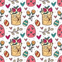 Cute funny easter elements hand drawn seamless pattern vector
