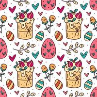 Cute funny easter elements hand drawn seamless pattern vector