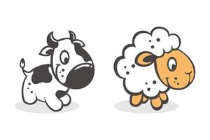 conjunto de dibujos animados lindo bebé vaca y cabra vector