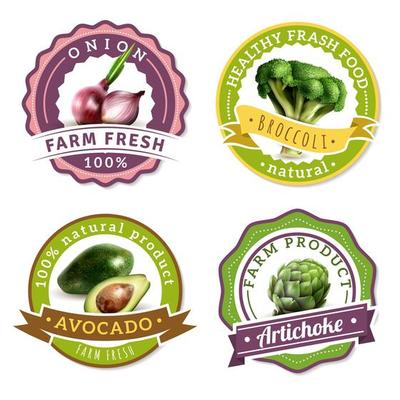 Set of labels with realistic vegetables 